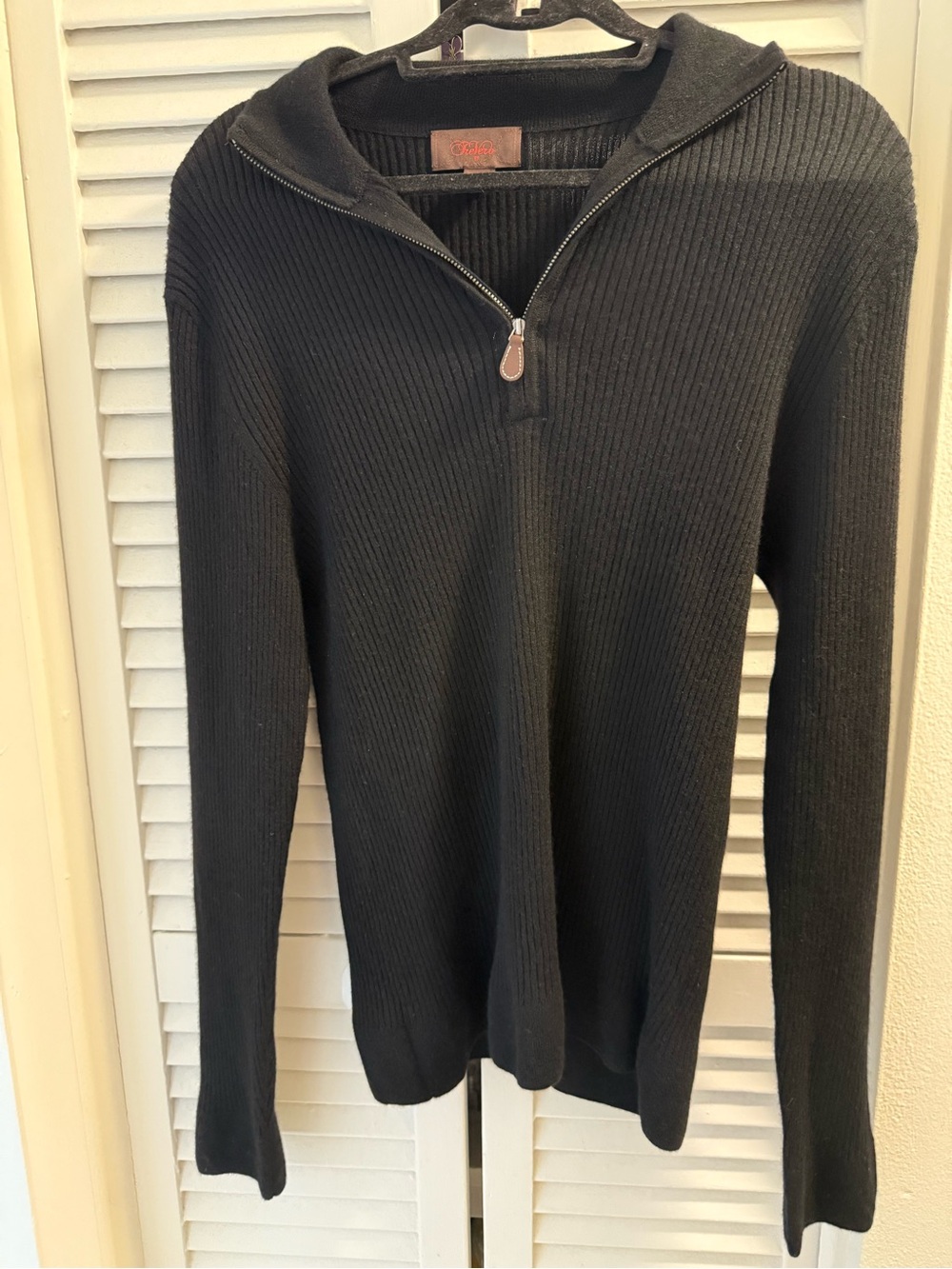 Trevero Men’s Black Ribbed Half-Zip 100% Cashmere Sweater